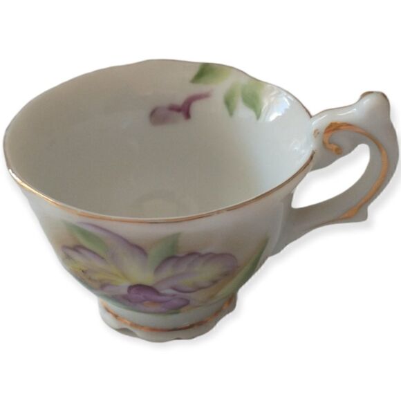 Vtg Porcelain Teacup ONLY Handpainted Orchid Trimmed 24Kt Gold Demitasse Purple. - Picture 11 of 16